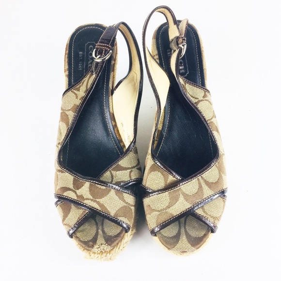 Coach Kara Signature Brown Espadrilles Wedges - Picture 1 of 7